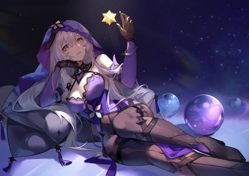 崩坏星穹铁道黑天鹅紫衣躺卧星空魔法球二次元少女电脑壁纸