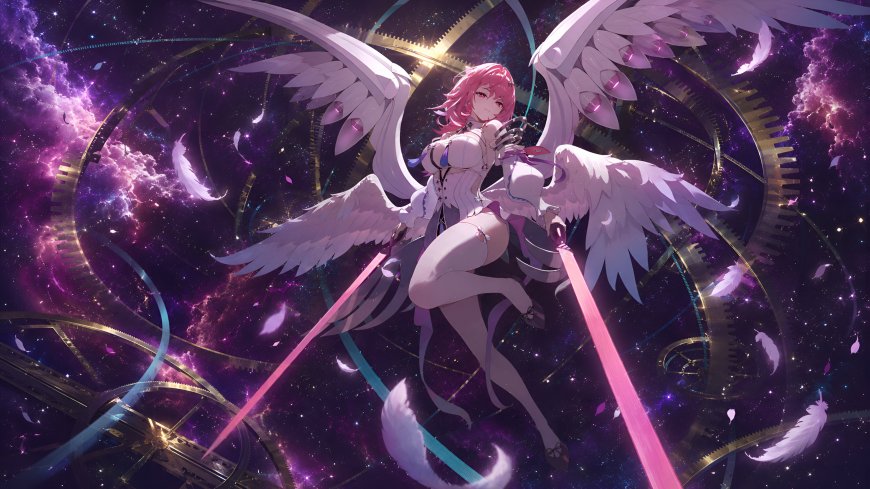 绝区零Remielle Dan粉发天使少女持光剑紫星云奇幻动漫电脑壁纸