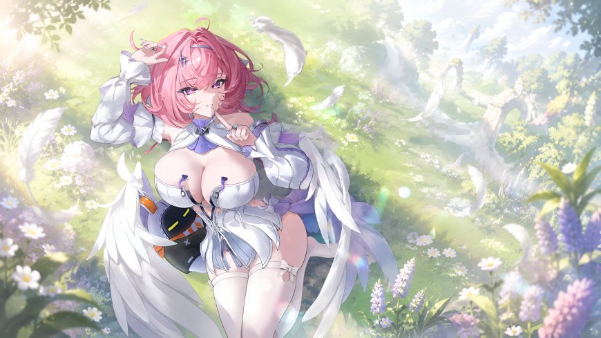 绝区零Remielle Dan粉色少女白翼花海梦幻粉绿动漫电脑壁纸