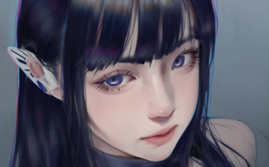 蓝发精灵耳少女紫眸梦幻动漫电脑壁纸