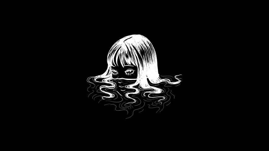 黑白少女水中浮现暗黑情感文艺电脑壁纸