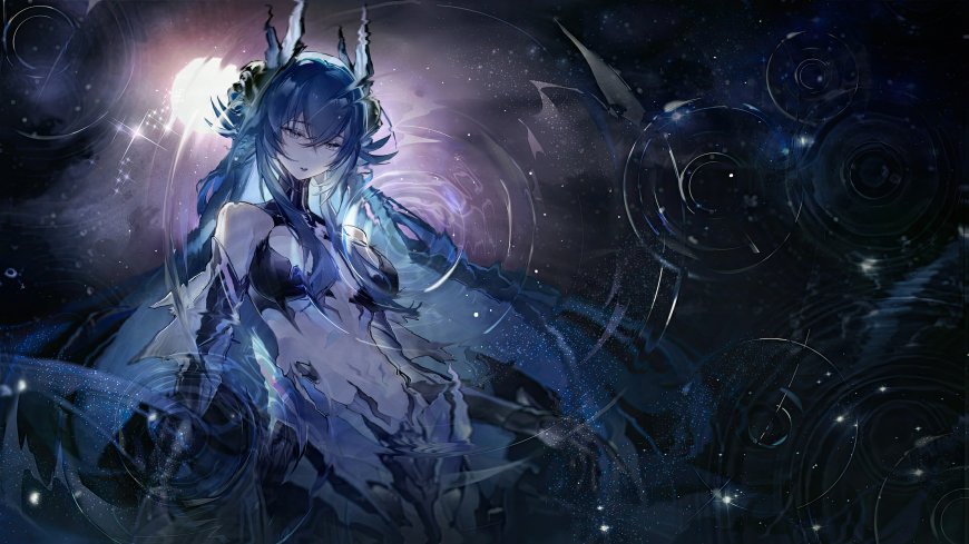 深海少女蓝发星辉紫蓝奇幻动漫电脑壁纸