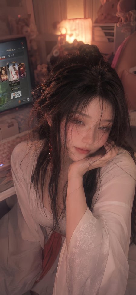 古风少女白纱红带暖粉人物摄影手机壁纸