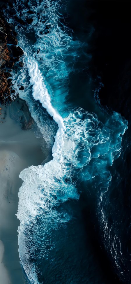 海浪拍岸白沫翻涌深蓝风景手机壁纸