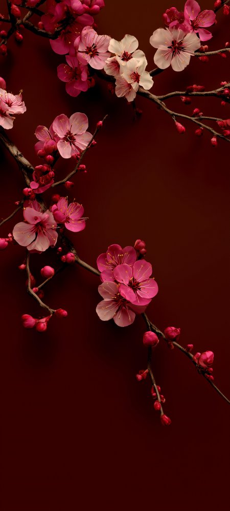 梅花绽放深红背景唯美花卉植物手机壁纸