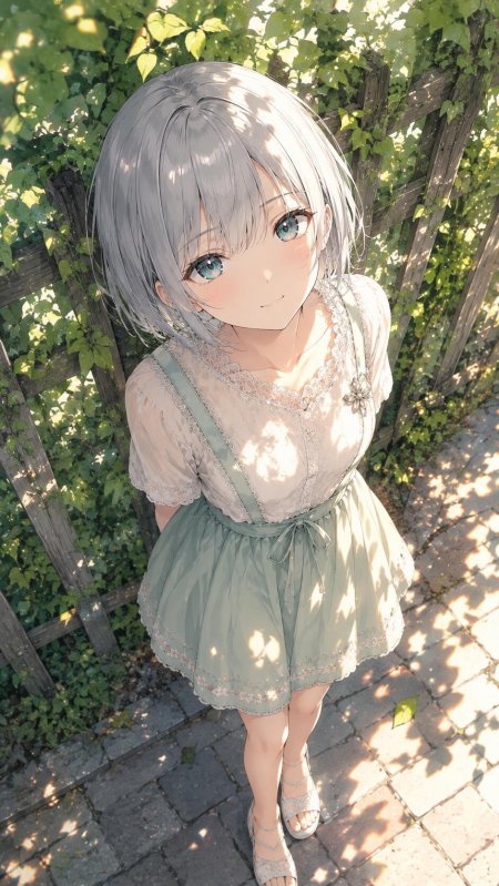银发蓝眼少女浅绿裙装阳光动漫手机壁纸