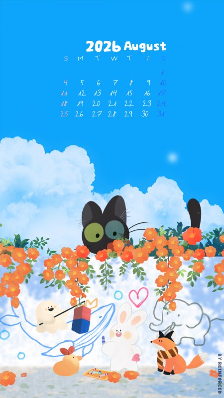 黑猫白兔狐狸花丛蓝天动漫手机壁纸