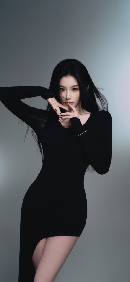 黑发长裙美女冷艳灰调人物摄影手机壁纸