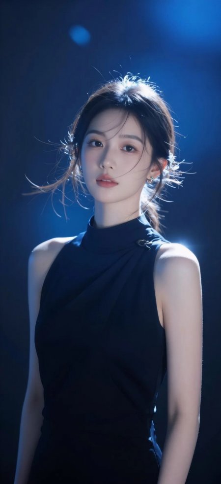 美女黑裙蓝光氛围感人物摄影手机壁纸