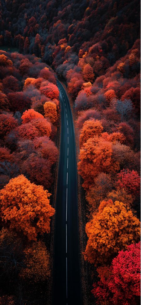 秋日山林公路航拍红橙风景手机壁纸