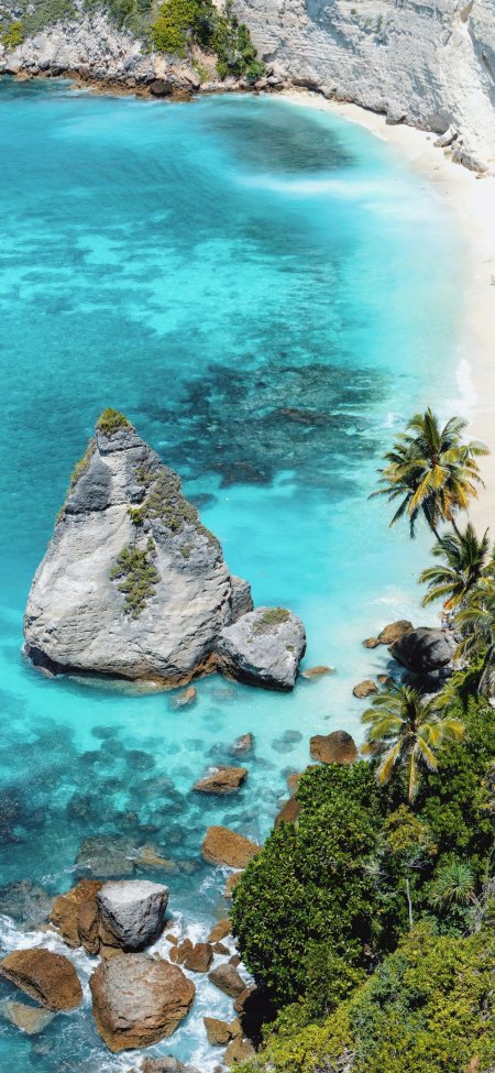 碧海白沙礁石椰林蓝绿风景手机壁纸