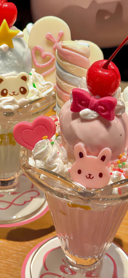 粉色冰淇淋兔子樱桃甜品粉紫美食甜品手机壁