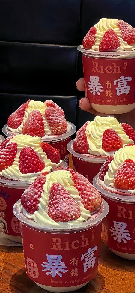 草莓奶油杯红白配色美食甜品手机壁纸