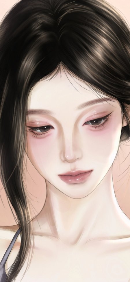黑发少女粉晕眼妆柔光唯美人物手机壁纸