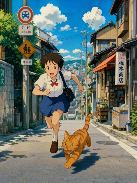 千与千寻小千奔跑橘猫相伴蓝白动漫手机壁纸