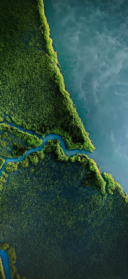 湿地河流蜿蜒绿蓝交织自然风景手机壁纸