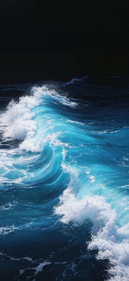 海浪翻涌蓝白渐变深邃风景手机壁纸