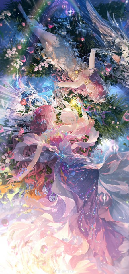 梦幻少女花海飘逸粉紫唯美动漫手机壁纸