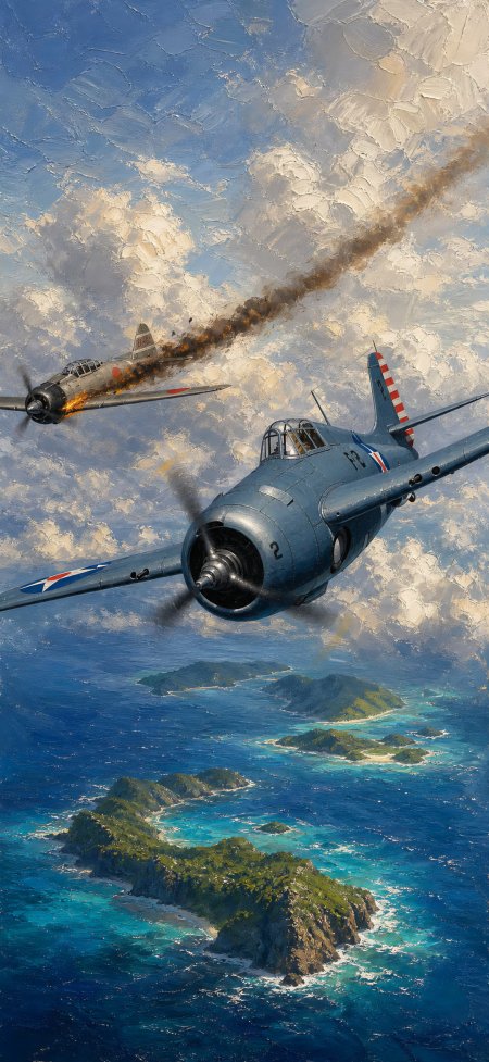 二战战机空战海岛蓝白军事科技手机壁纸