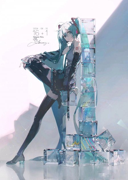 初音未来17周年纪念蓝白动漫手机壁纸
