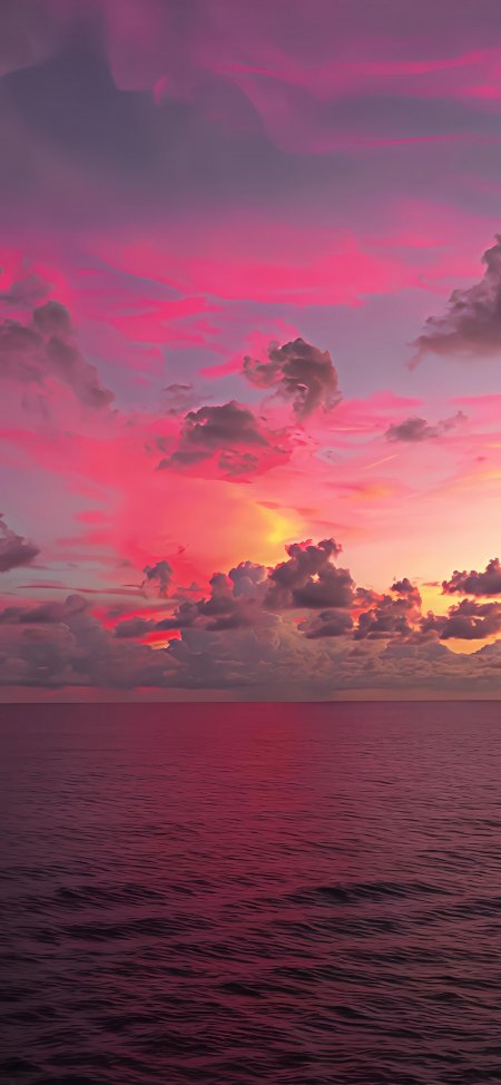 粉紫晚霞海面倒影梦幻风景手机壁纸