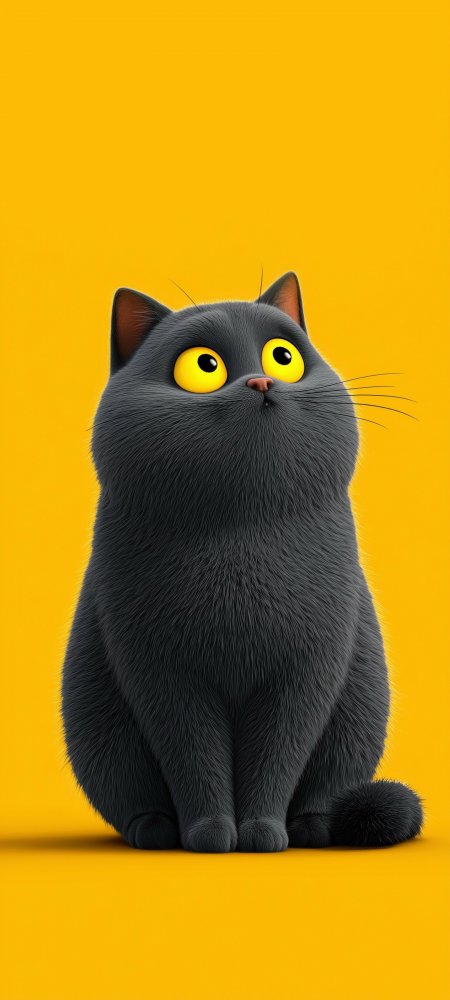 灰猫黄眼呆萌坐姿明黄萌宠手机壁纸