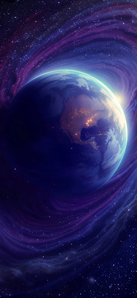 地球悬浮星云漩涡紫蓝太空科幻手机壁纸