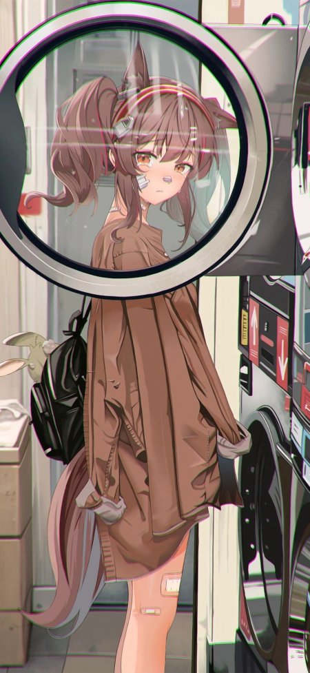 赛博朋克猫耳少女棕衣双马尾紫绿光效动漫手