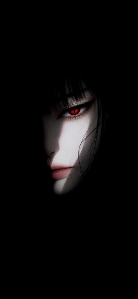 红瞳少女黑发侧颜暗黑动漫手机壁纸