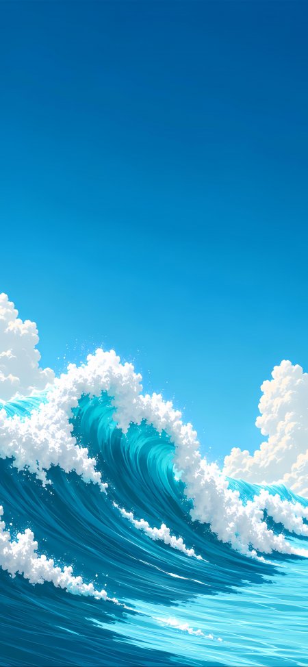 蔚蓝海浪翻涌洁白浪花蓝白风景手机壁纸