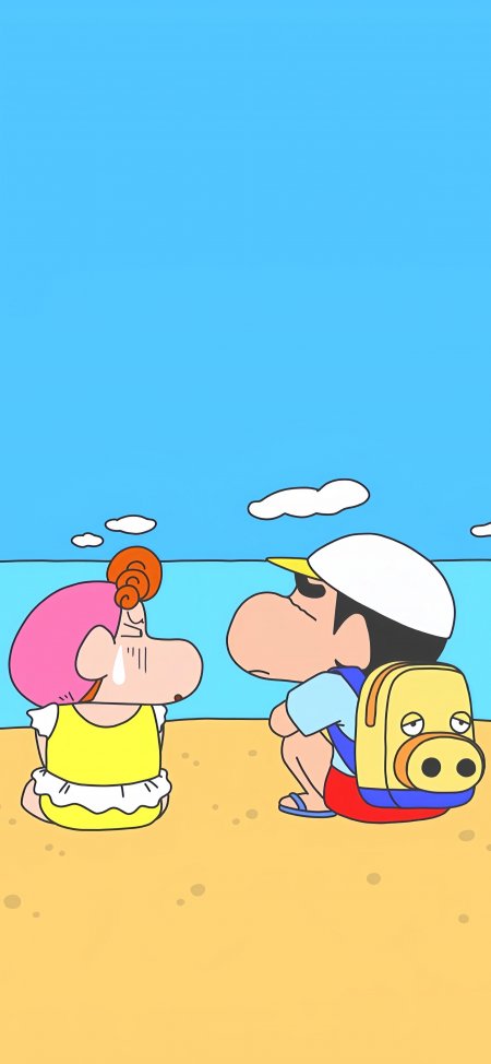 蜡笔小新野原新之助与妮妮海滩互动蓝黄动漫