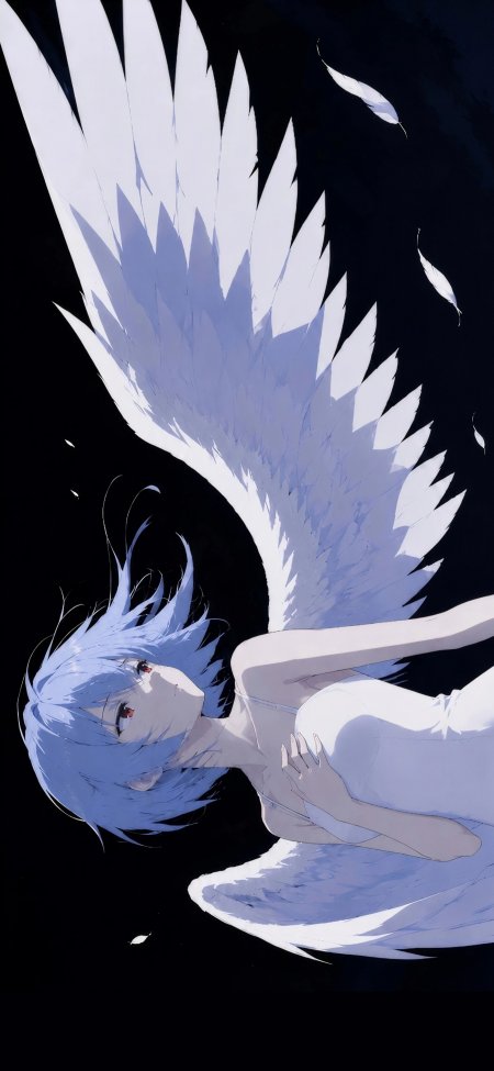 EVA绫波丽白翼飘羽蓝发少女暗黑动漫手机