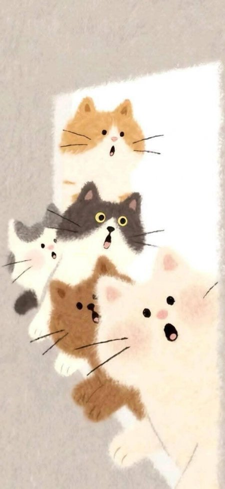 五只惊讶猫咪堆叠可爱萌宠手机壁纸