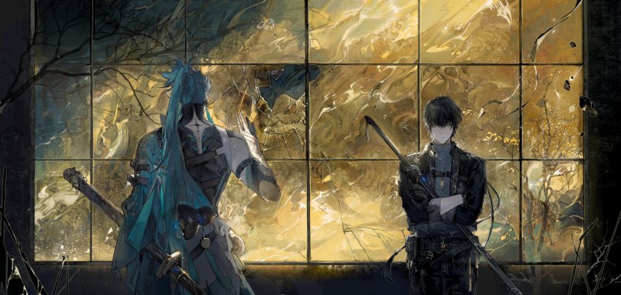 鸣潮忌炎漂泊者破碎金窗持剑对峙同人插画手机壁纸