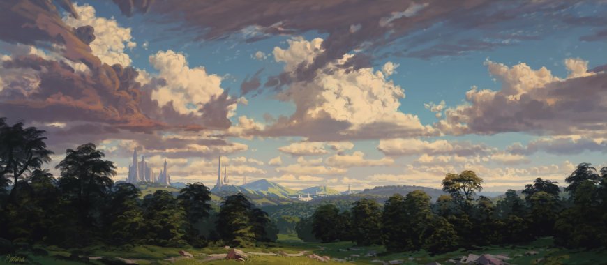 奇幻城堡远山云海蓝白风景电脑壁纸