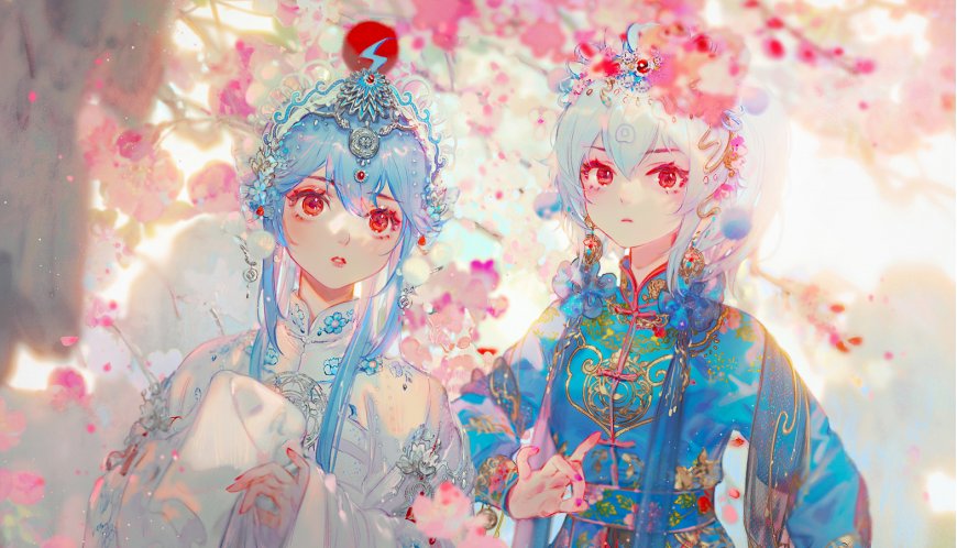古风少女樱花纷飞粉白动漫电脑壁纸