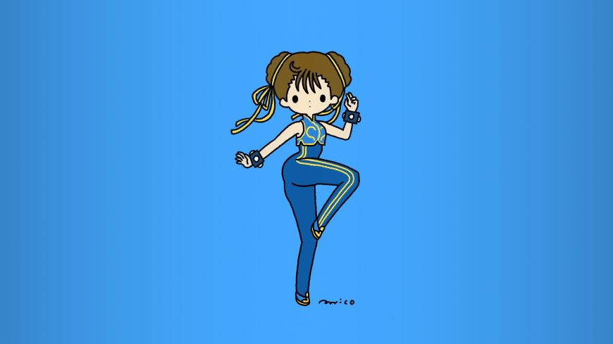 春丽Q版格斗姿态蓝黄动漫电脑壁纸