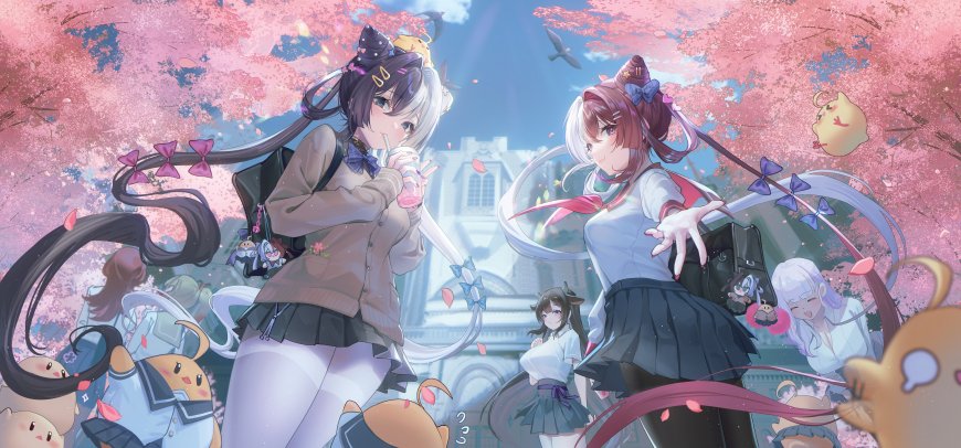 碧蓝航线应瑞肇和樱花校园双马尾少女互动动漫电脑壁纸
