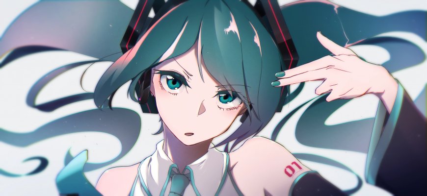 初音未来青发蓝瞳手势动漫电脑壁纸