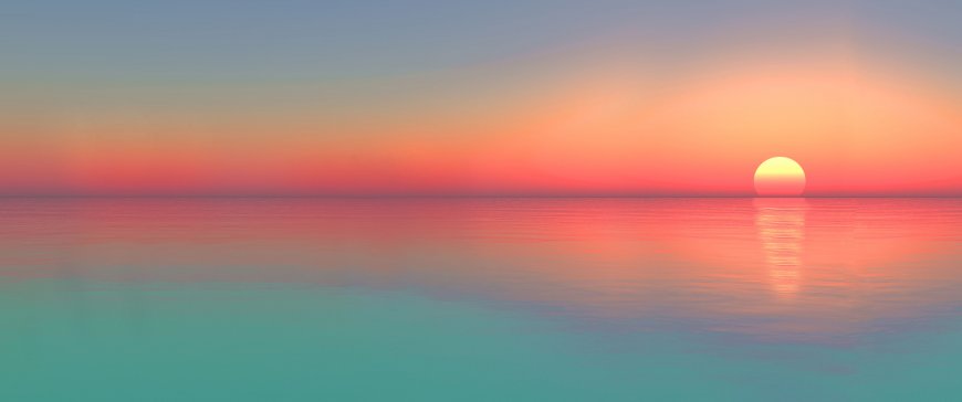 海面日落渐变粉橙蓝风景电脑壁纸