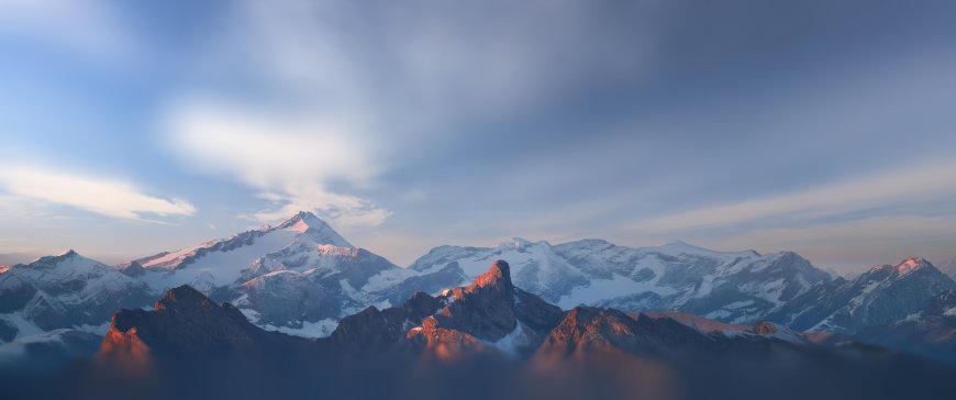 雪山巍峨云海缭绕蓝白风景电脑壁纸