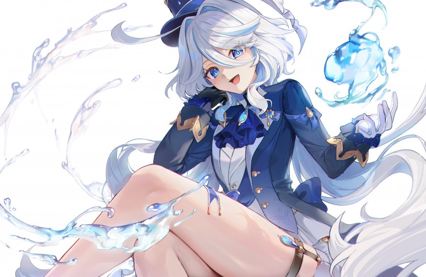 原神芙宁娜水元素魔法蓝白动漫电脑壁纸