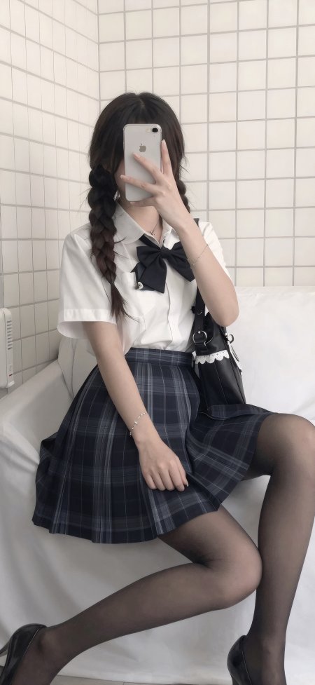 JK制服双马尾少女白墙简约清新人物摄影手