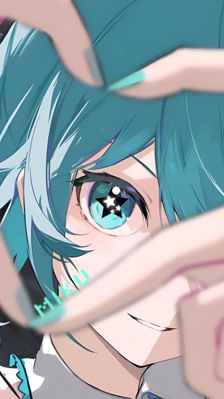 初音未来蓝发星瞳青绿动漫手机壁纸