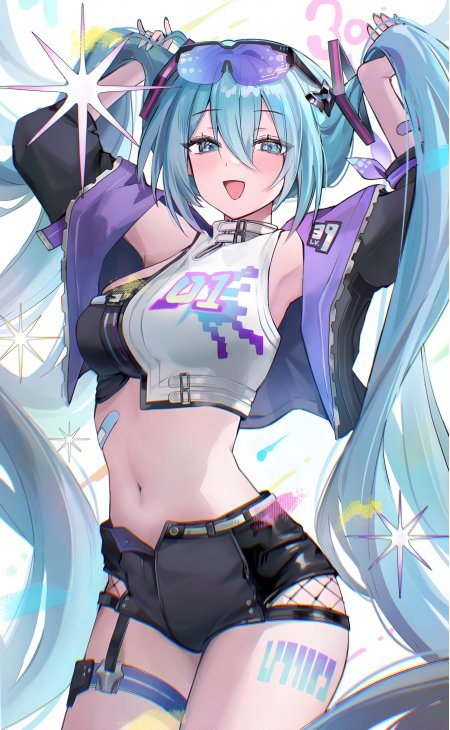 初音未来赛博朋克风蓝发少女紫白动漫手机壁