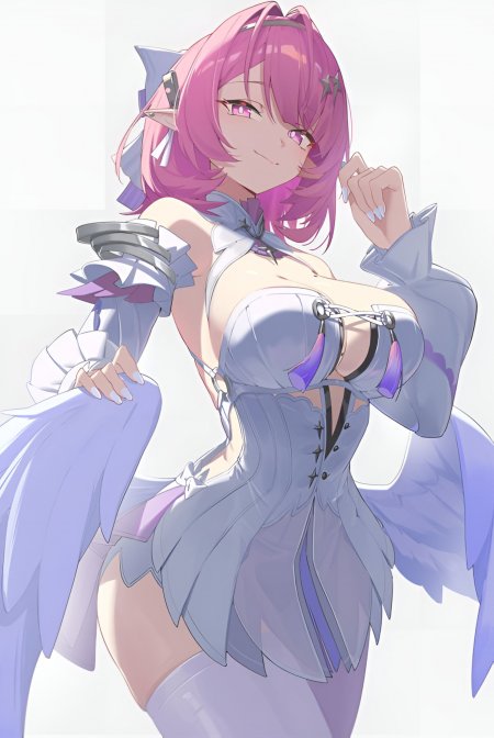粉发精灵少女紫白服饰动漫手机壁纸