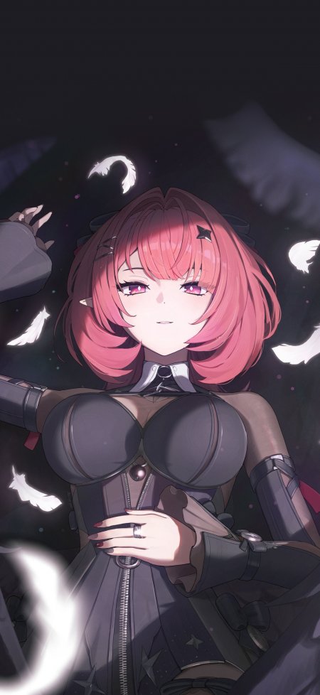粉发少女黑衣星饰暗紫动漫手机壁纸