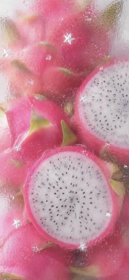 火龙果切片晶莹水珠粉白美食甜品手机壁纸
