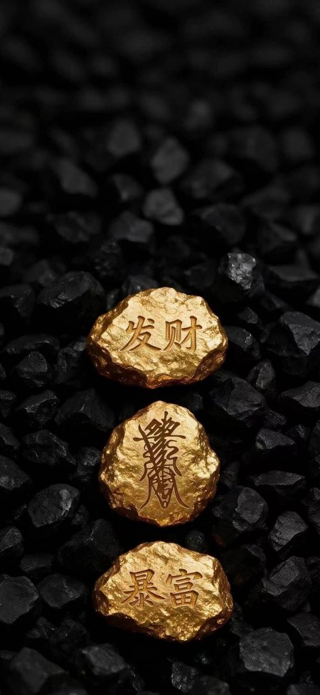 金块刻字发财暴富黑底金色静物特写手机壁纸