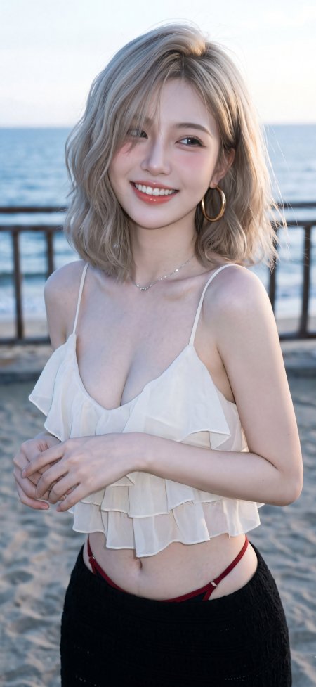 金发少女海滩微笑暖金人物摄影手机壁纸